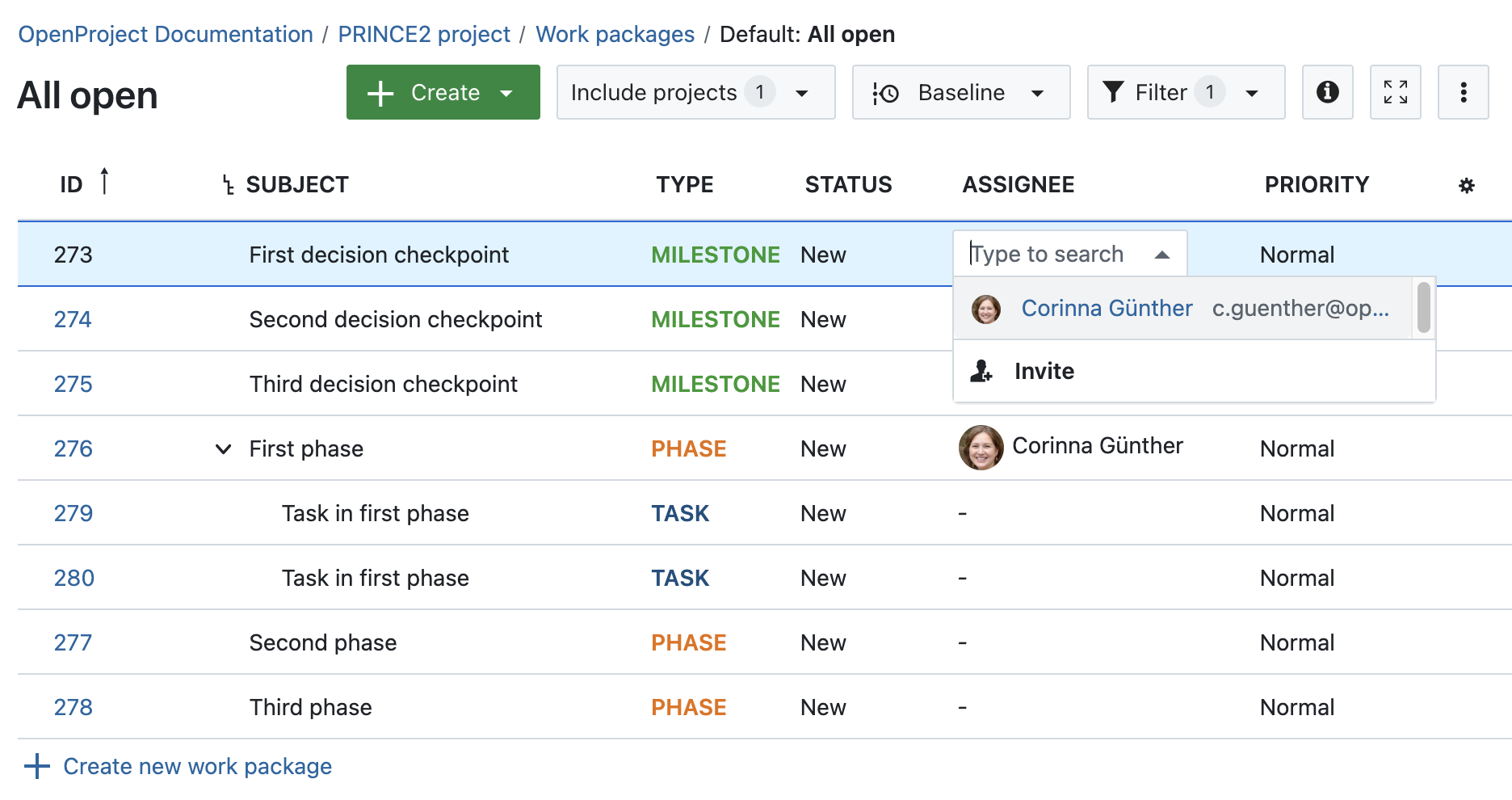 Follow the PRINCE2 process with OpenProject: Controll a stage by assigning work