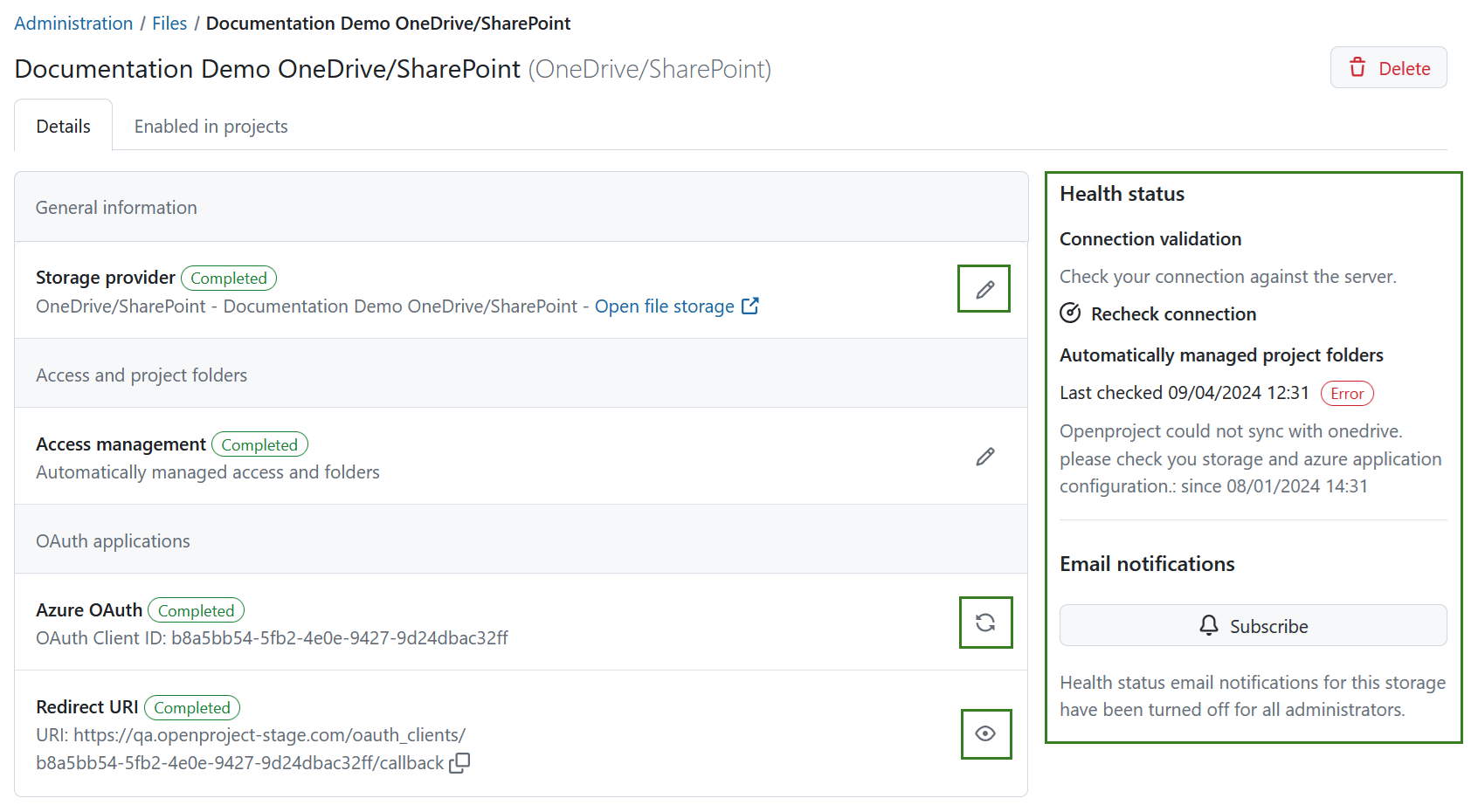 Edit OneDrive in OpenProject