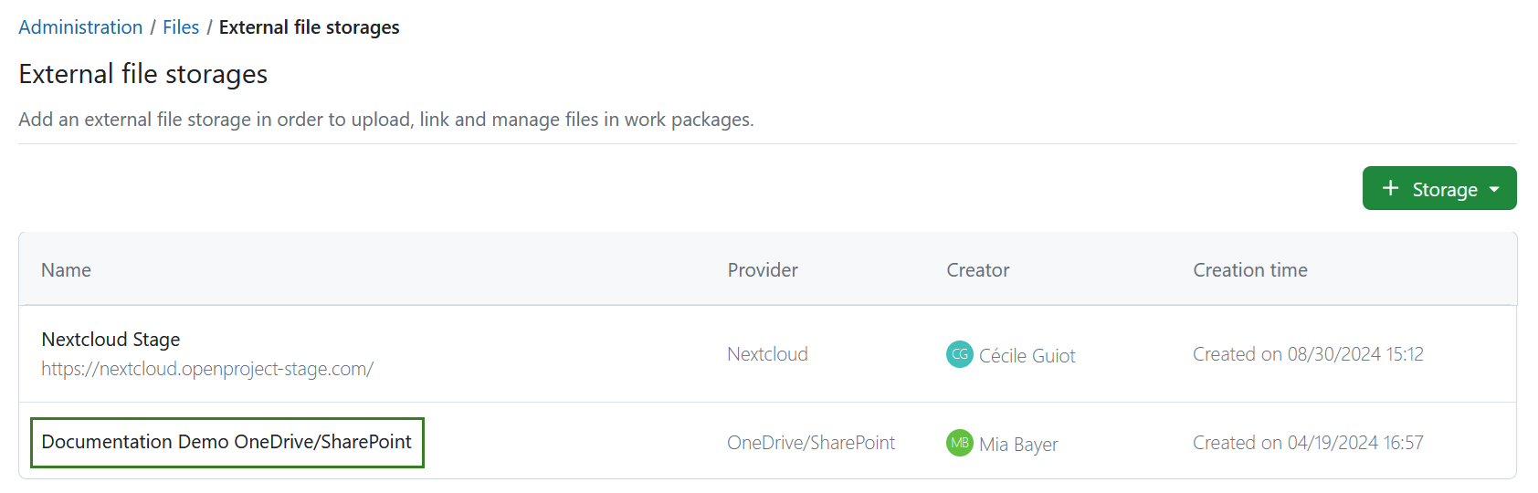 Select OneDrive file storage in OpenProject system administration